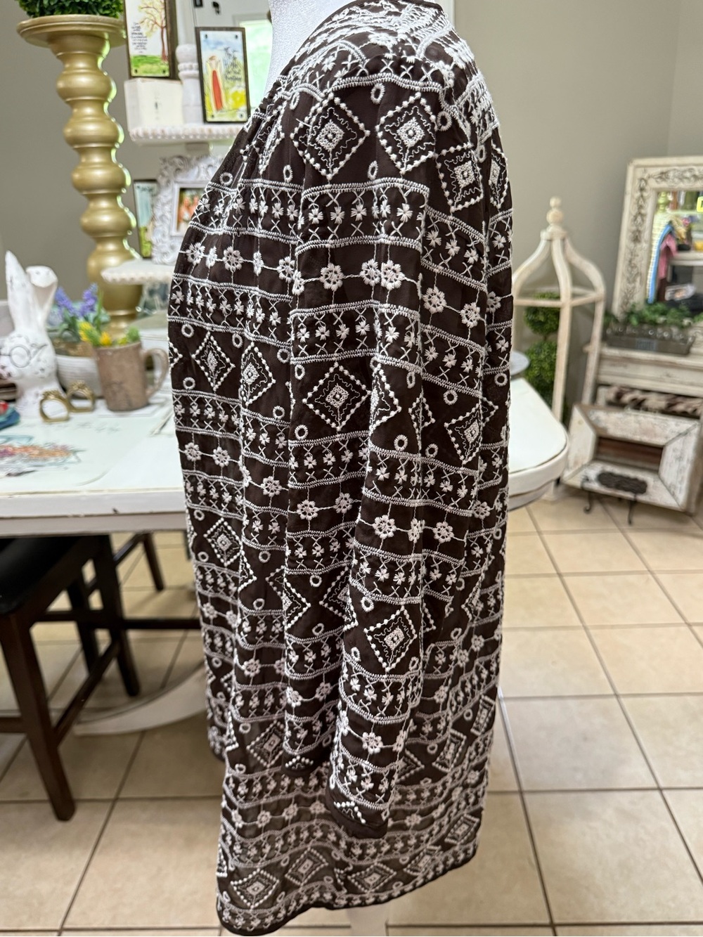 Chico's Brown and white Geometric Open Cardigan Medium - Picture 5 of 7